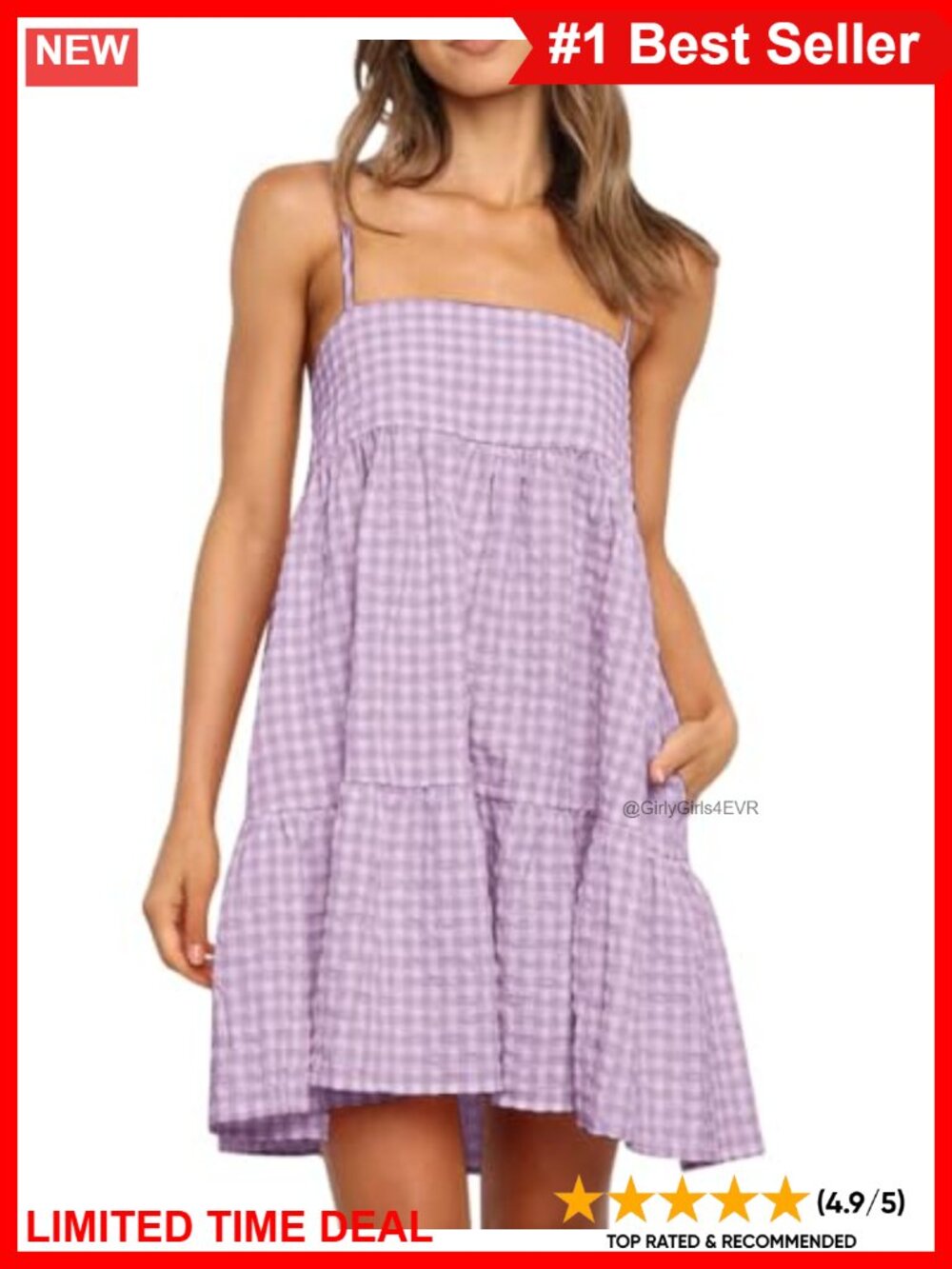 Womens Plaid A-Line Sleeveless Casual Flowy Mini Sundress with Pockets